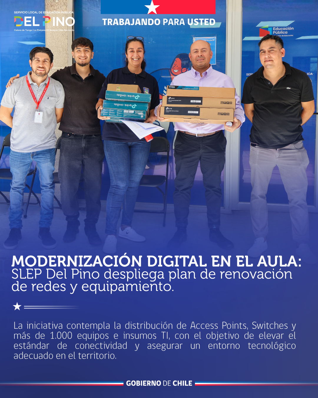 SLEP Del Pino impulsa inversión en equipamiento tecnológico para fortalecer la Educación Pública
