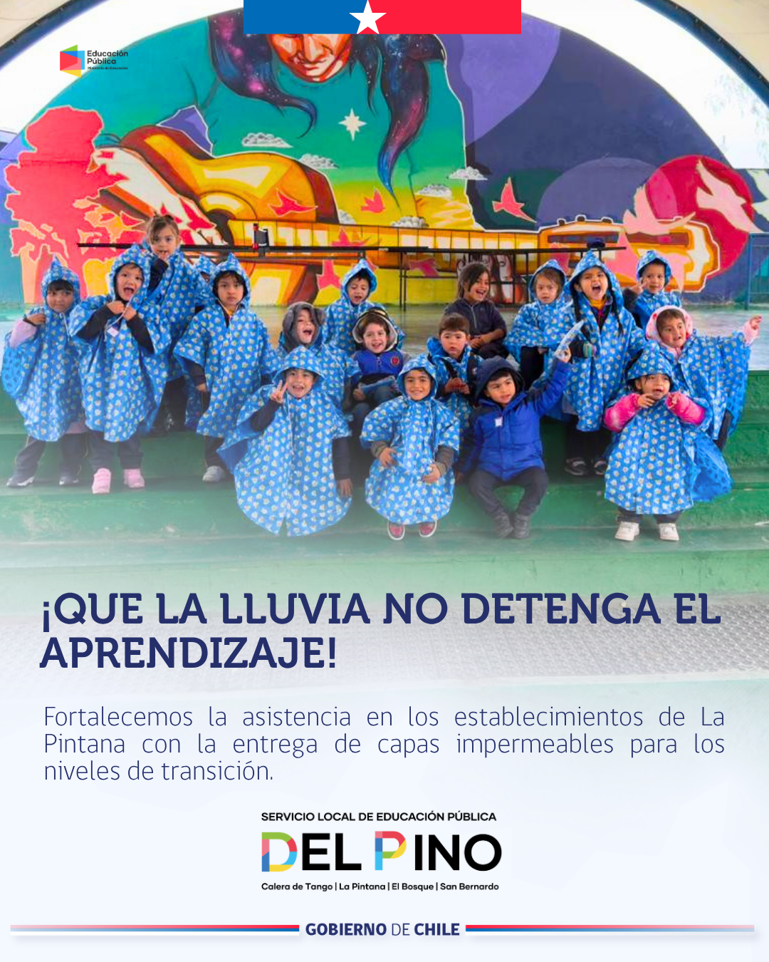 SLEP Del Pino y ACHS entregan capas impermeables a 339 estudiantes de educación parvularia en La Pintana